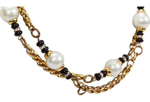Chanel Pearl & Onyx Sautoir Necklace - Vintage Lux