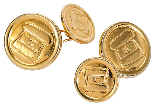 Chanel Gold-Plated Flap Bag Cufflinks