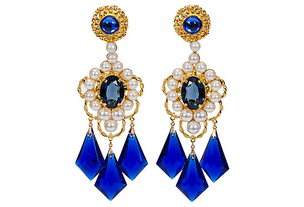 Vrba Blue Pearl Drop Earrings