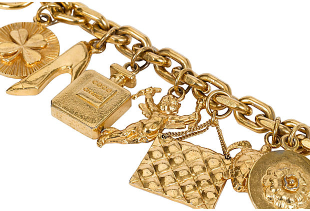 Vintage CHANEL Cambon Line Gold Charm Bracelet Used From Japan