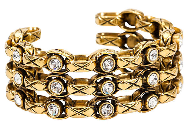 Chanel 70s Chain & Crystal Cuff Bracelet - Vintage Lux