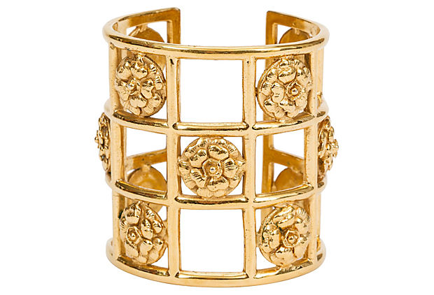 Shop Rare Chanel Camellia Five Charms C Logo Gold Bracelet