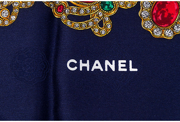 Chanel Navy Jewel Silk Scarf - Vintage Lux