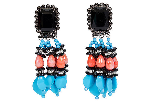 Vrba Onyx Coral & Turquoise Earrings