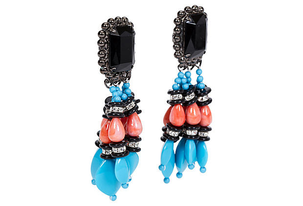 Vrba Onyx Coral & Turquoise Earrings