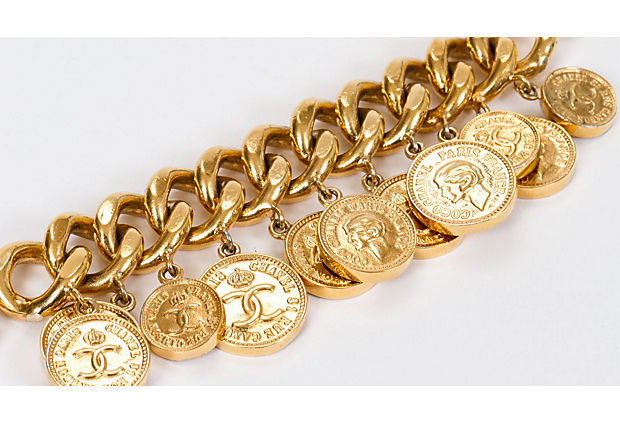 Chanel 70s Dangling Coin Gold Bracelet