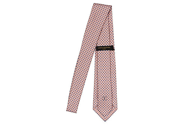 Louis Vuitton LV Luxury Mens Light Pink Geometric Silk Necktie Tie - Open  In Box
