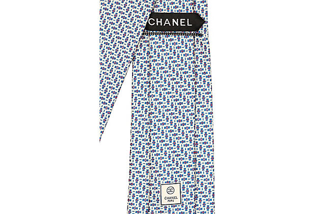 Chanel Blue Print Silk Tie - Vintage Lux