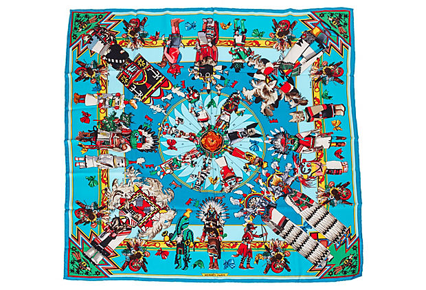 Hermès Teal Kachinas Scarf