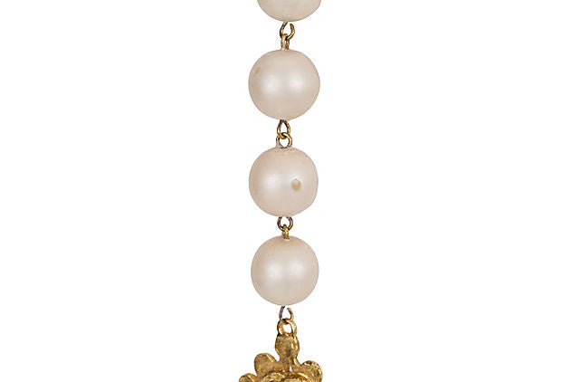 Chanel - Vintage 24K & C-H--N-E-L Logo Charm Necklace Sautoir French Pearl Gold Plated