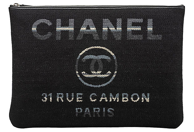 Chanel Large Black Striped Clutch