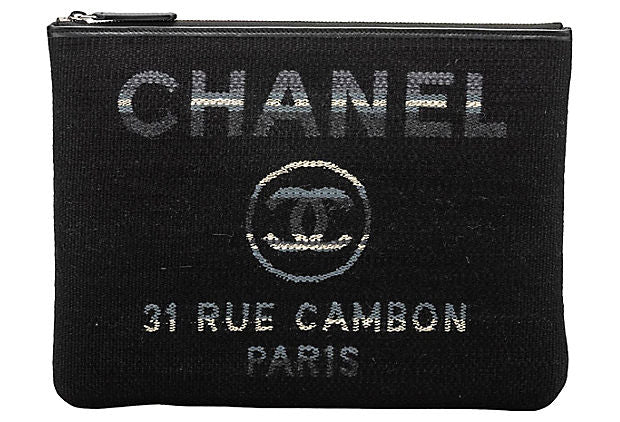 Chanel Medium Black Striped Clutch