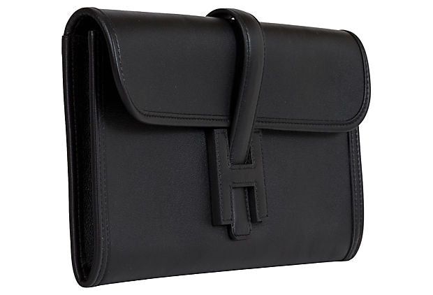 Pre-owned Hermes Black Leather Elan Jige 29 Clutch Bag