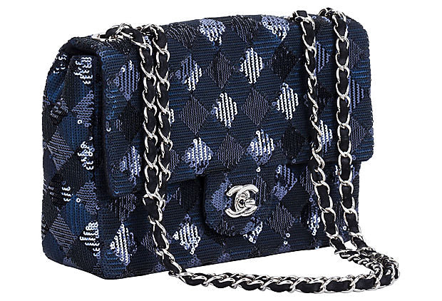 Chanel Navy Black Sequin Evening Bag Vintage Lux