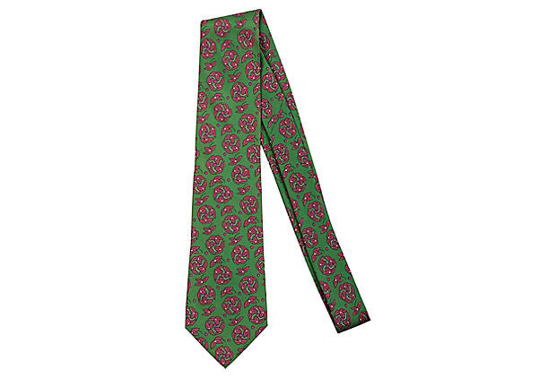 Hermès Green Floral Silk Tie