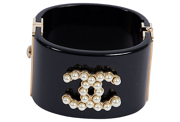 Chanel Black & Pearl Cuff Bracelet - ShopperBoard