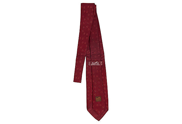 Hermès Red Silk Textured Tie w/ Box