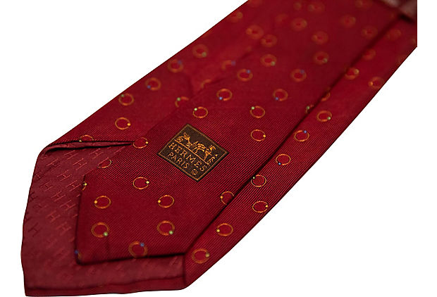 Hermès Red Silk Textured Tie w/ Box