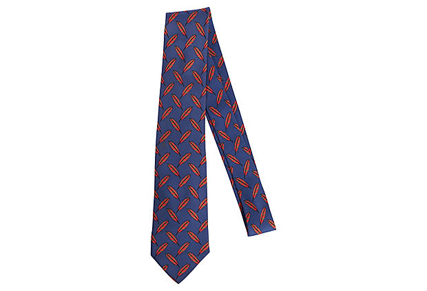Hermès Navy Silk Feathers Tie