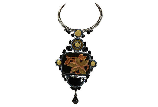 Vrba Art Deco Inlay Flower necklace