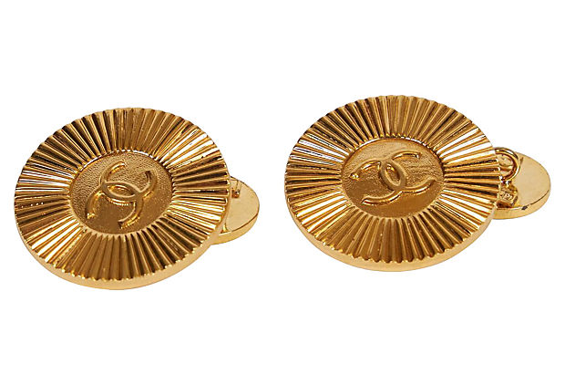 CHANEL Vintage Antiqued Gold CC Cufflinks