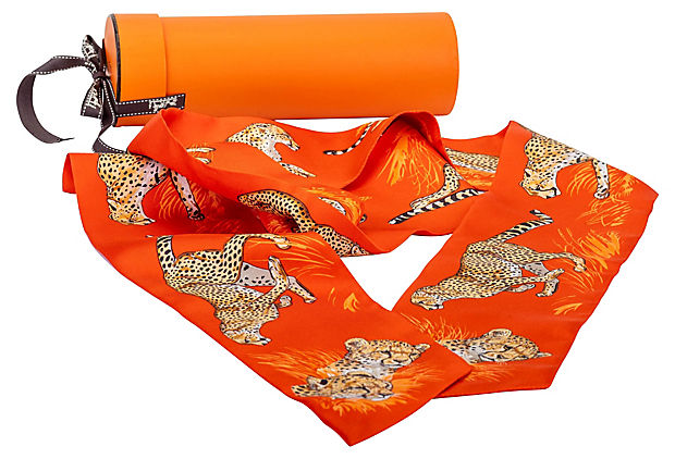 Hermes Orange Guepards Maxi Twilly Thin