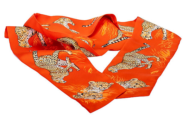 Hermes Orange Guepards Maxi Twilly Thin