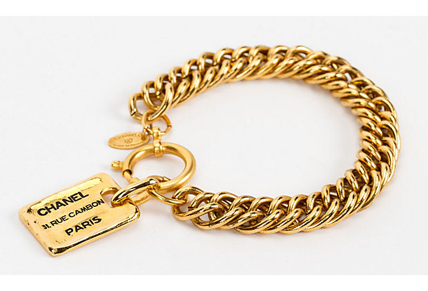 Chanel Long 80s Dog Tag Gold Bracelet - Vintage Lux