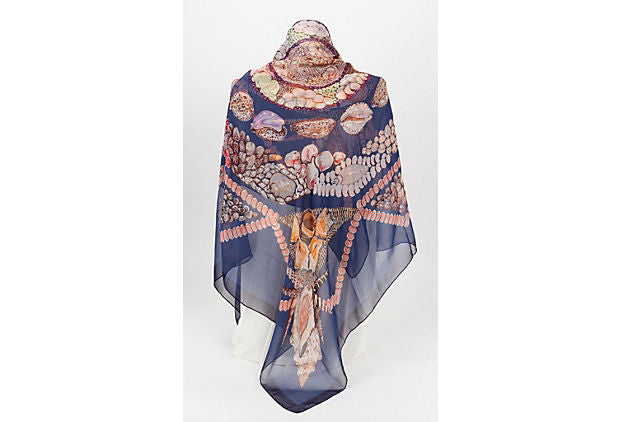 Hermes Rocaille Blue Chiffon Xlg Shawl