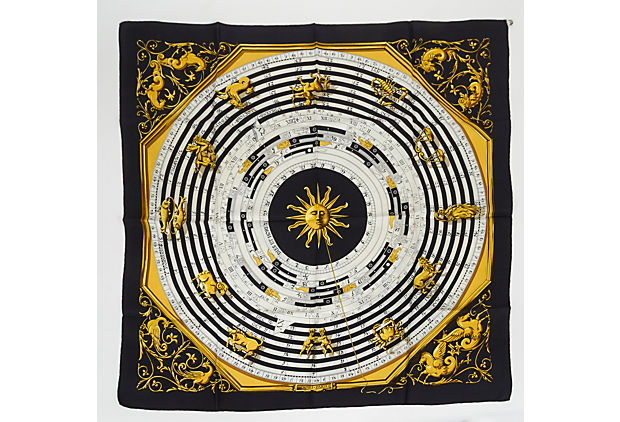 Hermes Preloved Black Planets Silk Scarf - Vintage Lux