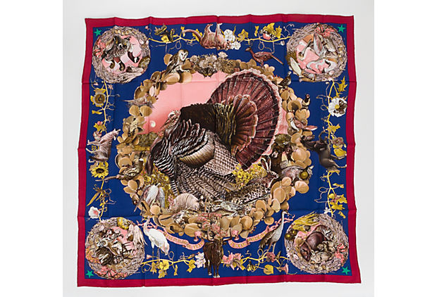 Hermès Blue Texas Wildlife Silk Scarf