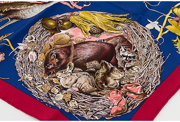 Hermès Blue Texas Wildlife Silk Scarf
