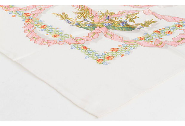 Hermès "Le Sacre"Pink & White Silk Scarf