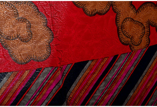 Lanvin Vintage Silk Striped Red Scarf