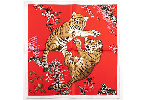 Hermes Red Tiger Cubs Silk Gavroche