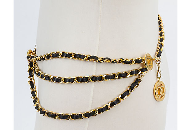 Chanel Triple Strand Gold x Leather Belt
