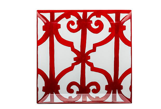 Hermès Red & White Square Plate