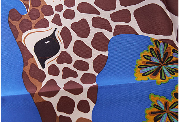 Hermès Blue Silk Giraffe Gavroche Scarf
