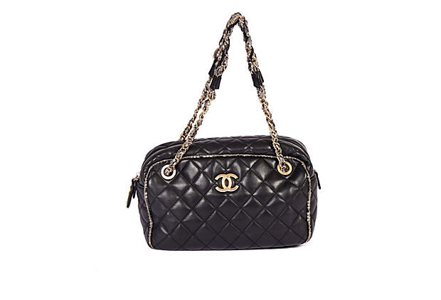 Chanel Black & Gray Tweed Shoulder Bag - Vintage Lux