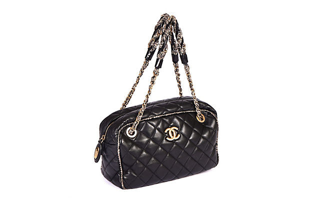 Chanel Black & Gray Tweed Shoulder Bag - Vintage Lux