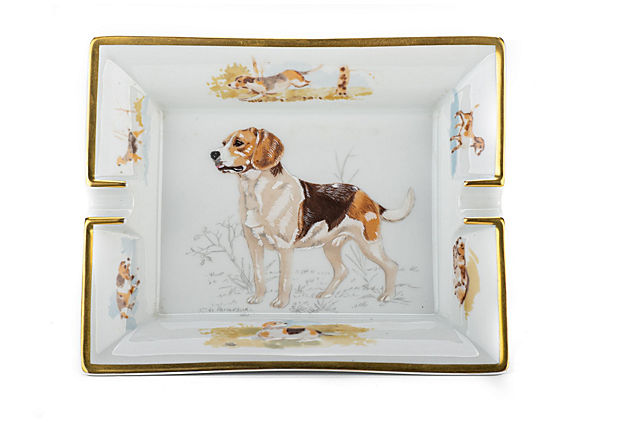 Hermes Hunting Dog Porcelain Ashtray - Vintage Lux