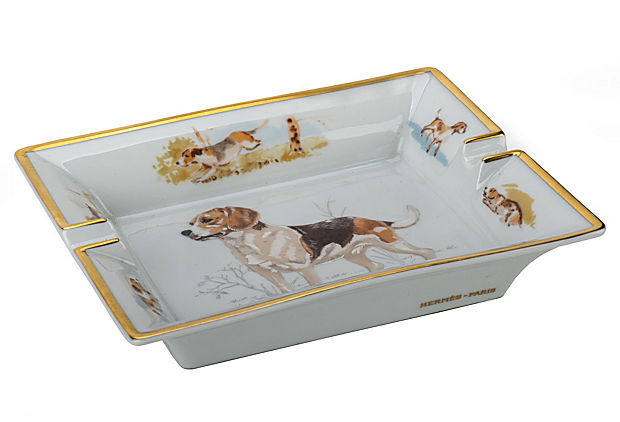 Hermes Hunting Dog Porcelain Ashtray