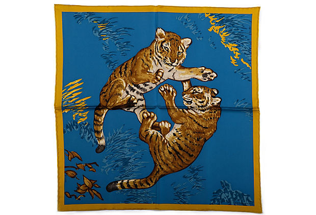 Hermès Blue Tiger Cubs Silk Gavroche