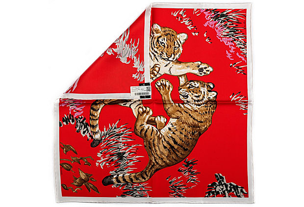 Hermès Red Tiger Cubs Silk Gavroche