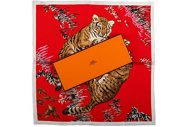 Hermès Red Tiger Cubs Silk Gavroche