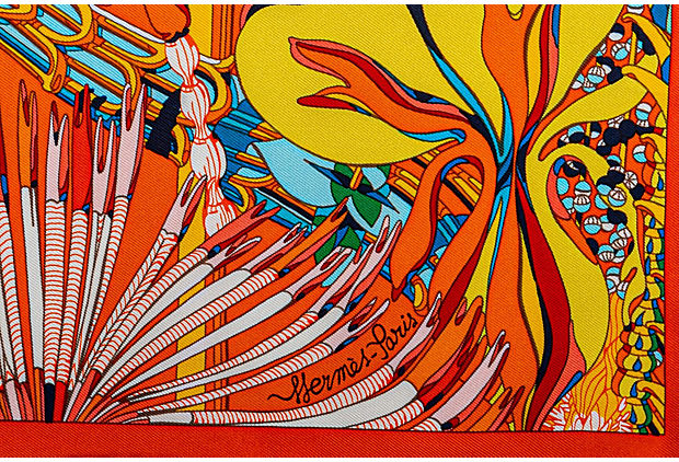 Hermes Tropical Flowers Orange Gavroche - Vintage Lux