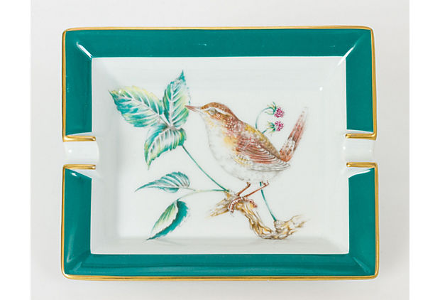 Hermès Porcelain Green Birds Ashtray
