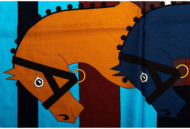Hermes Turquoise Horses Cashmere Shawl