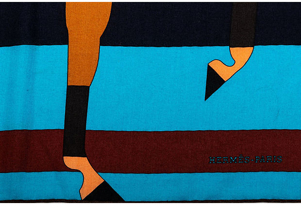Hermes Turquoise Horses Cashmere Shawl