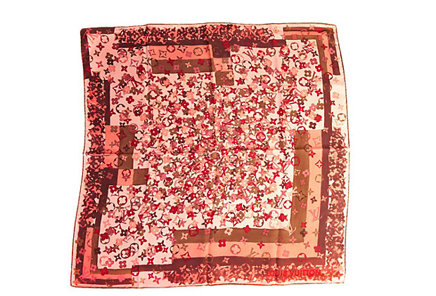 Vuitton Pink Flower Silk Small Scarf